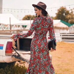 Boho Floral Mock Neck Maxi Dress Size 4